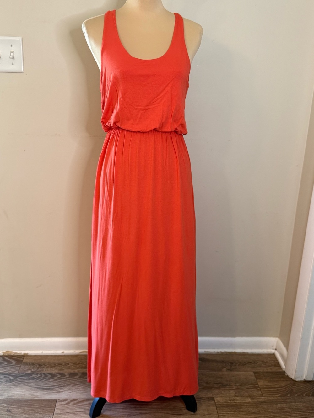 Lush orangish red racer back maxi tank dress soft stretch SZ M